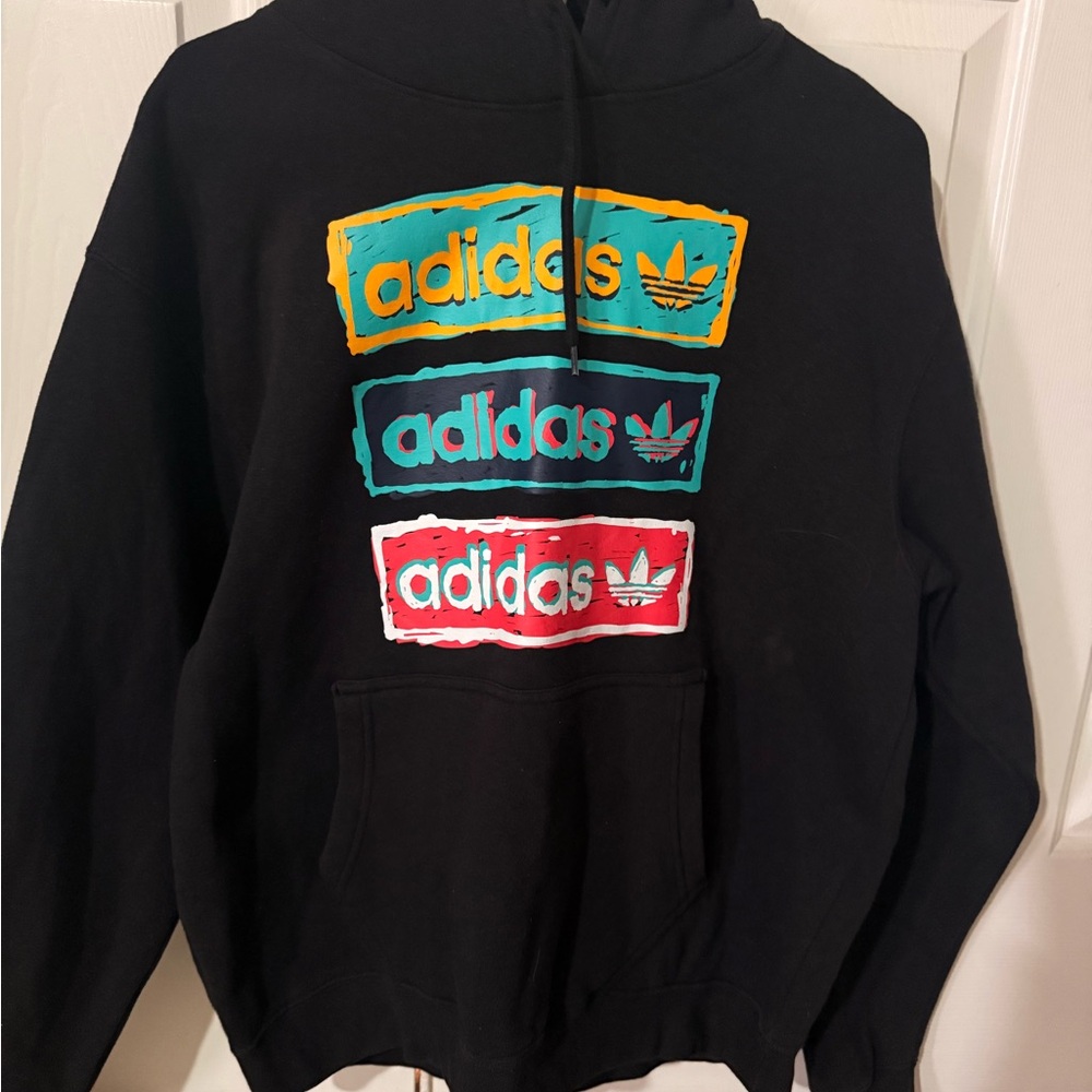 Adidas Men's Black Hoodie with Colorful Logo